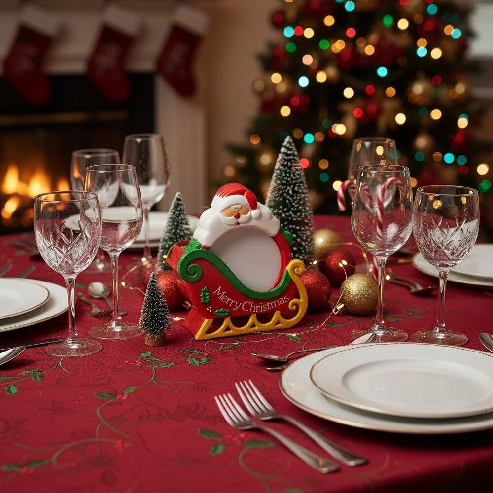 Jolly Santa 5-Piece Christmasâ Coaster Set With Sleigh Holder